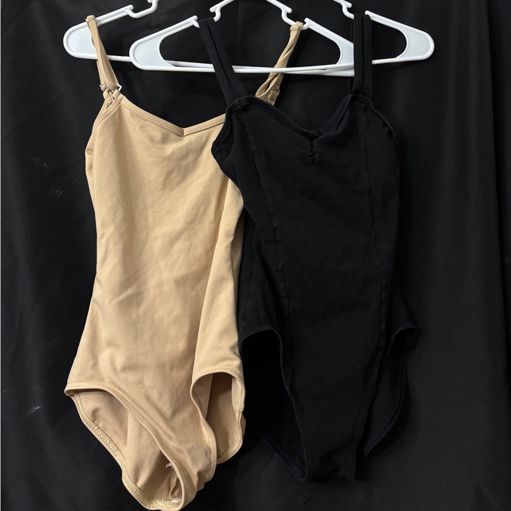 Capezio (2) Girls Tan and Black leotards - Small